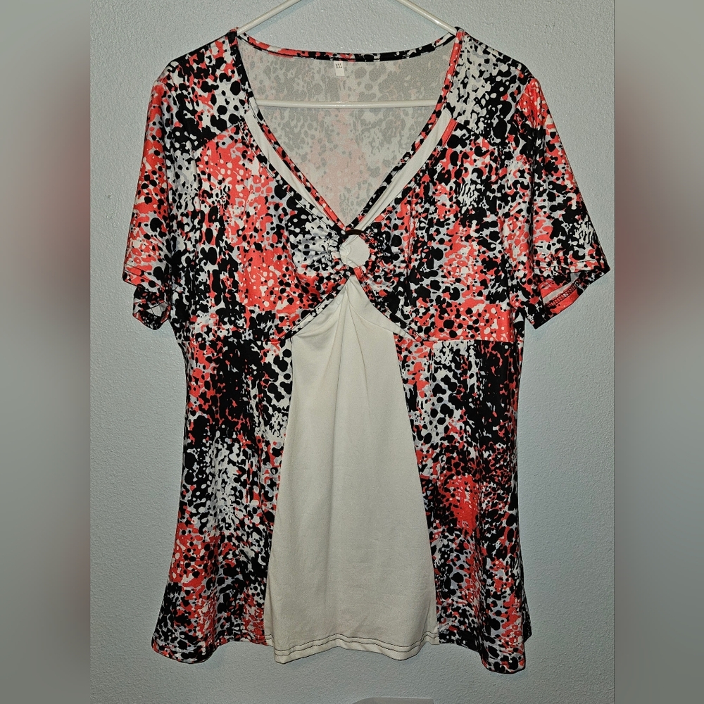 Cute Woman's Blouse- Black/White/Coral and Silver.